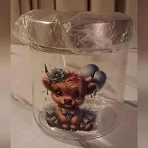 Glass Accent Jar with Cow and Balloon Design Country Cottagecore Farmhouse